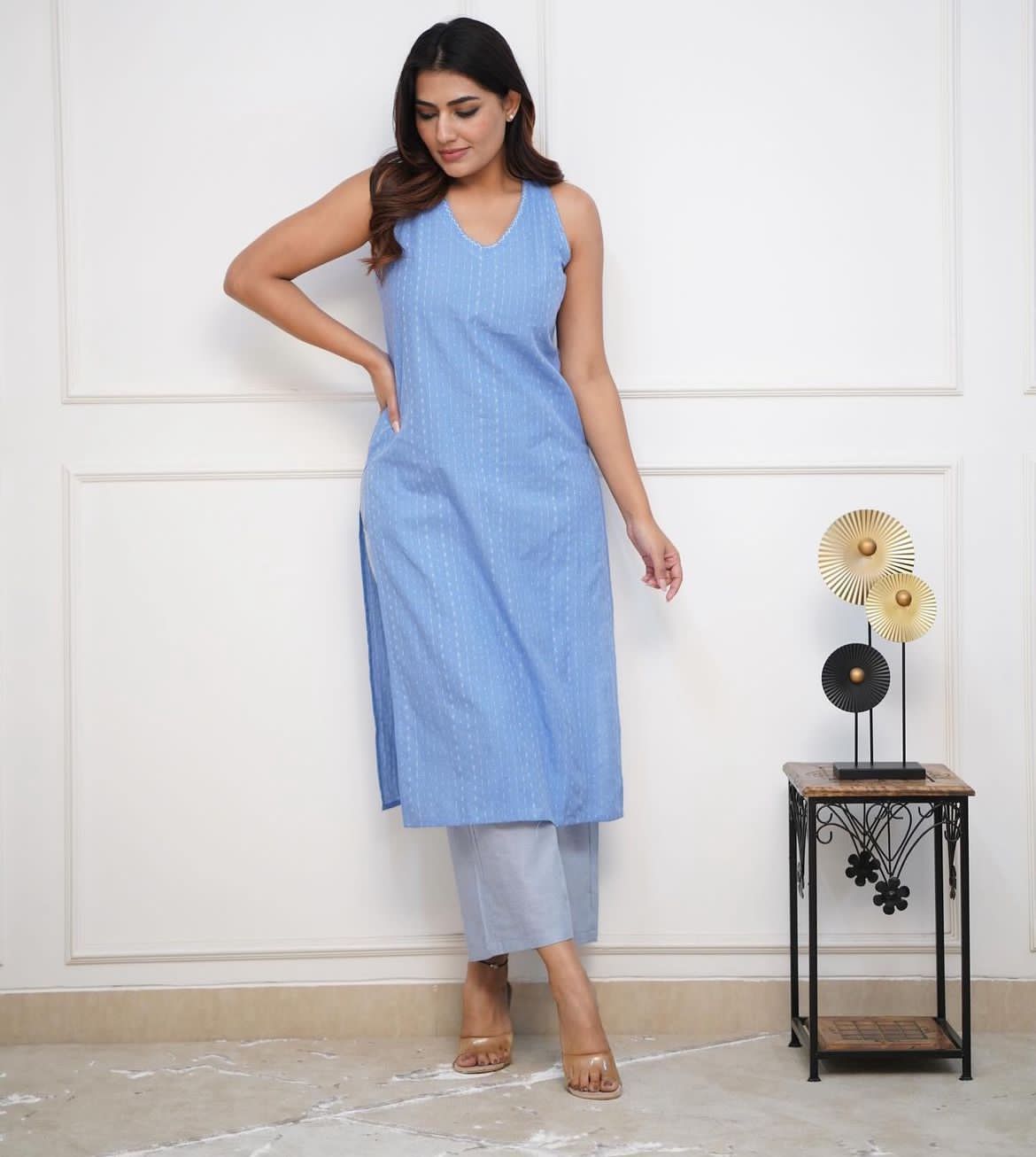 Cotton Handloom Katha work kurti (2pcs)