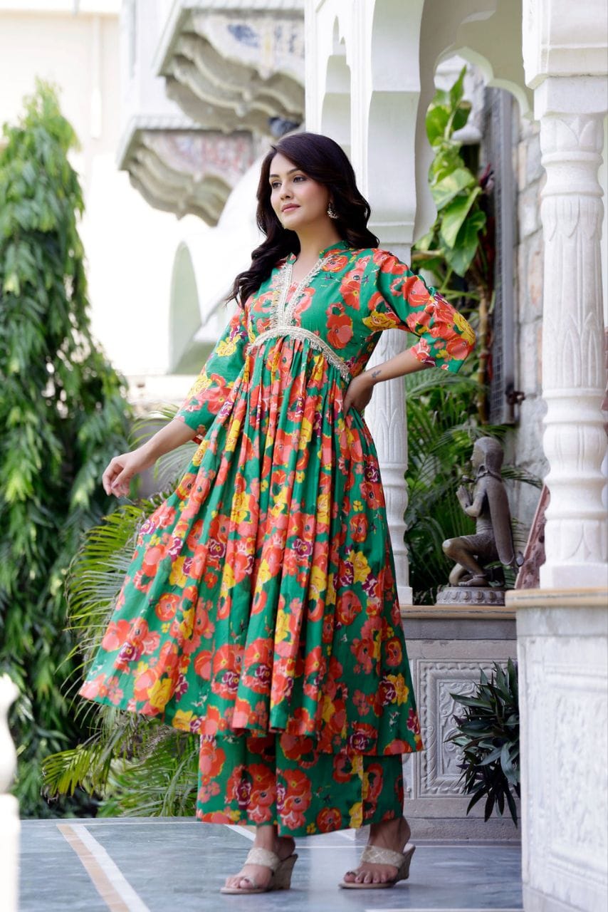 Floral Frock style kurti set (2pcs)