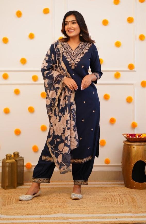 Premium Cotton Straight 3pc set Kurta With Pants and Printed Dupatta