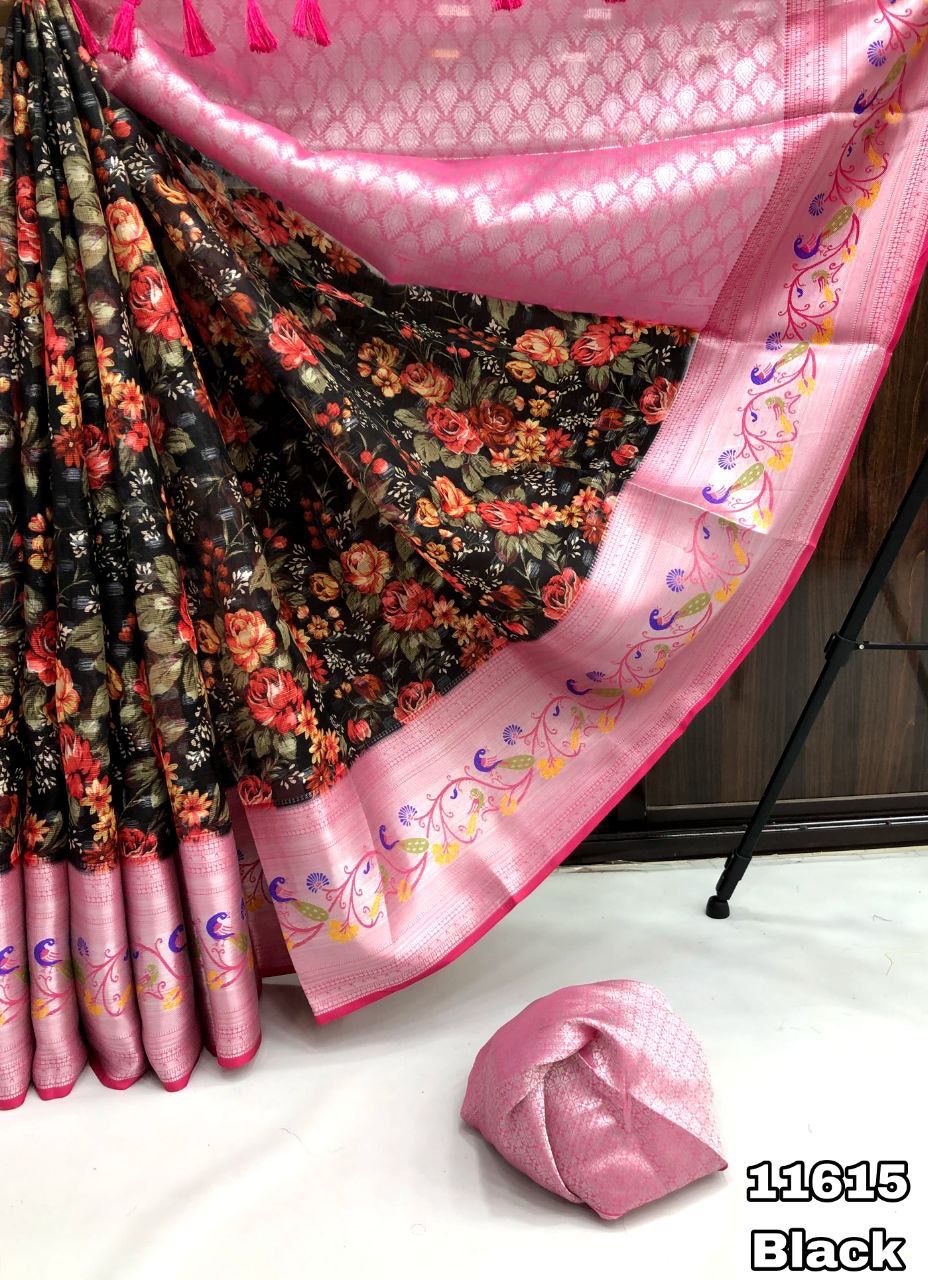 Organza silk with paithani design weaving border Saree