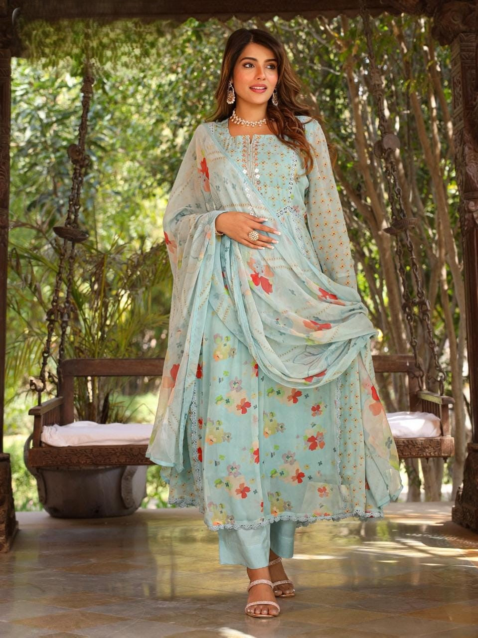 Chiffon Full Flair Anarkali Kurti Suit
