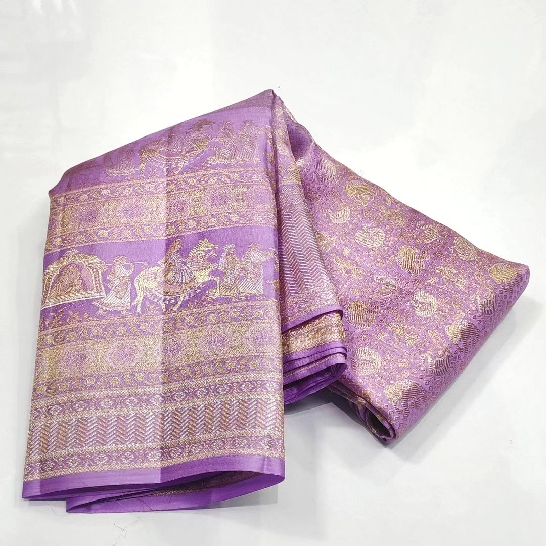 kanchipattu double pallaki boarder with checks Meena work Saree