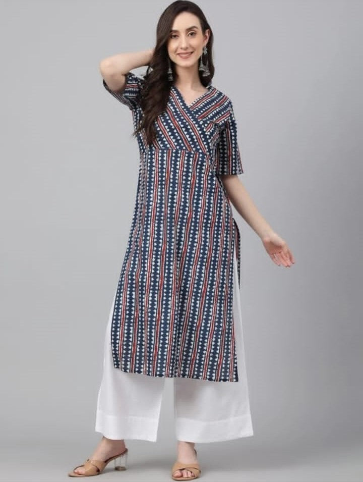 Designer V neck Kurti Set