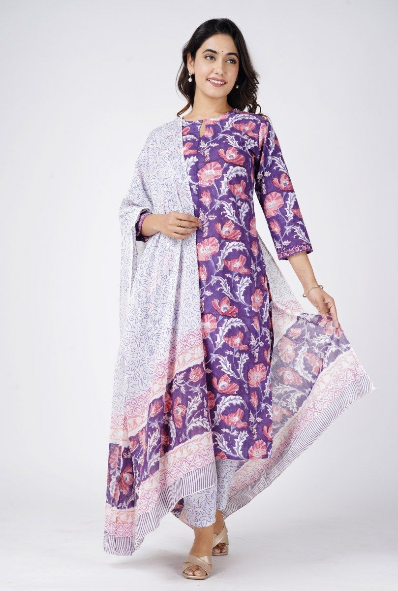 Hand Block Kurti suit