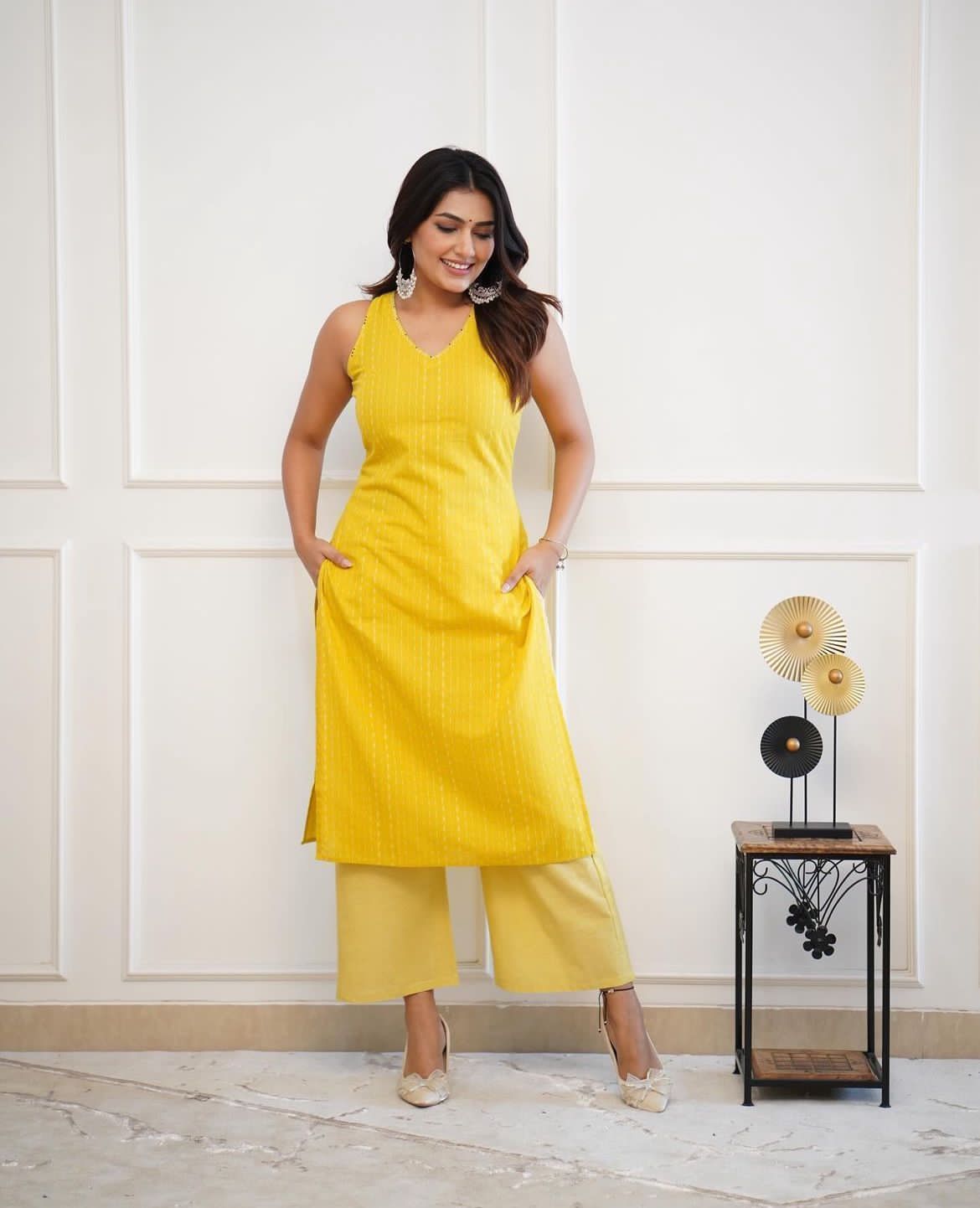 Cotton Handloom Katha work kurti (2pcs)