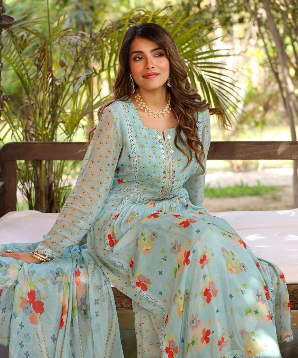 Chiffon Full Flair Anarkali Kurti Suit