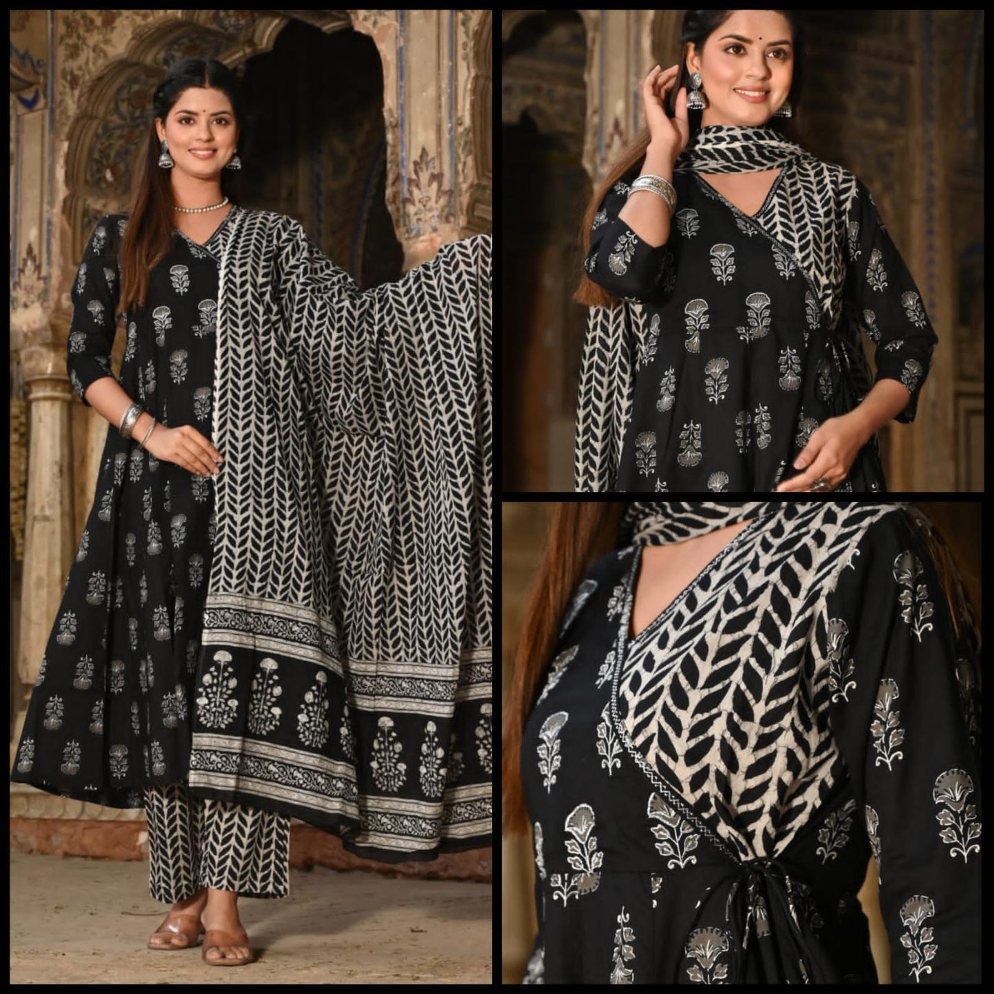 Handblock print cotton Anarkali (3pcs)