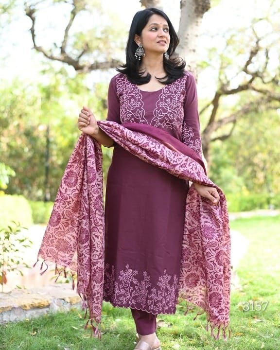 handloom cotton flex kurta pant and khadi silk Dupatta set(3PCS)