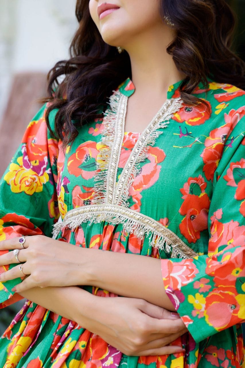 Floral Frock style kurti set (2pcs)