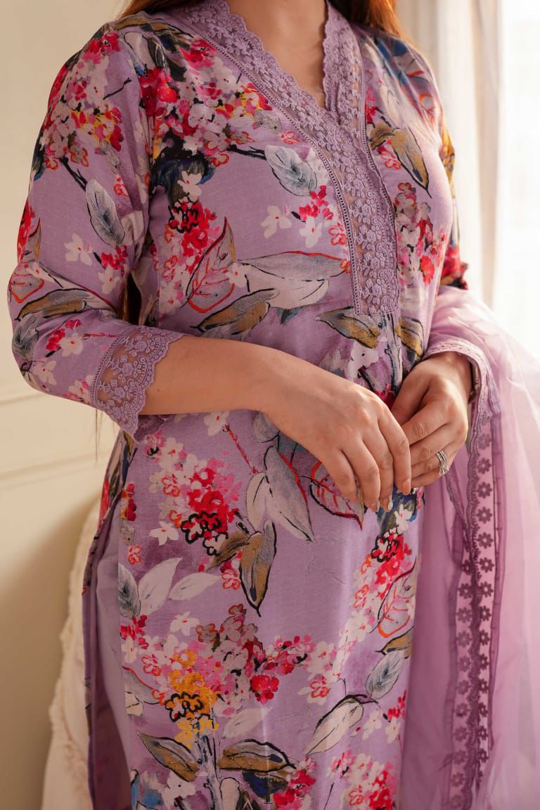 Silk Kurti suit with organza Dupatta