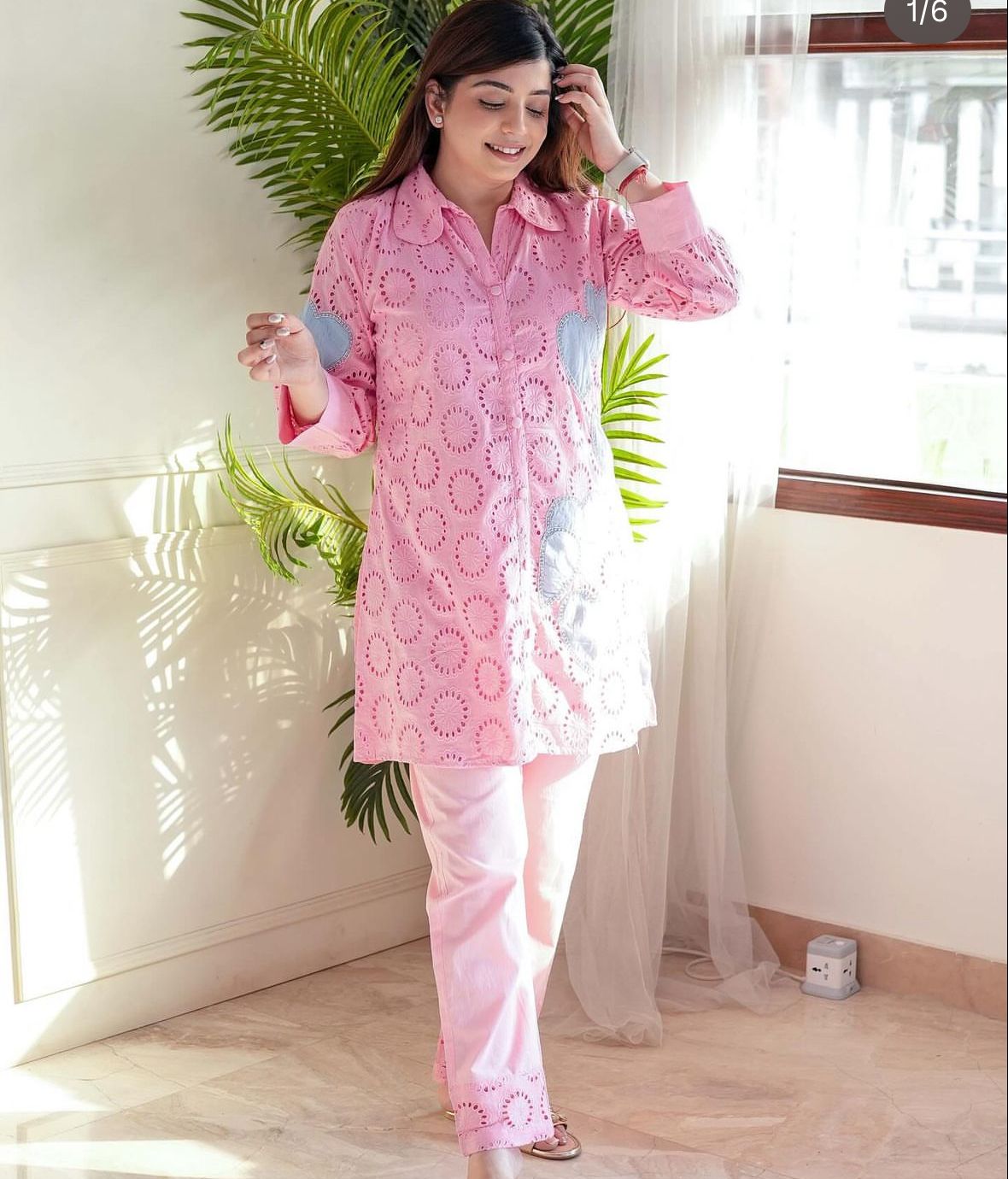 Pink Embroidered Schiffli Cordset