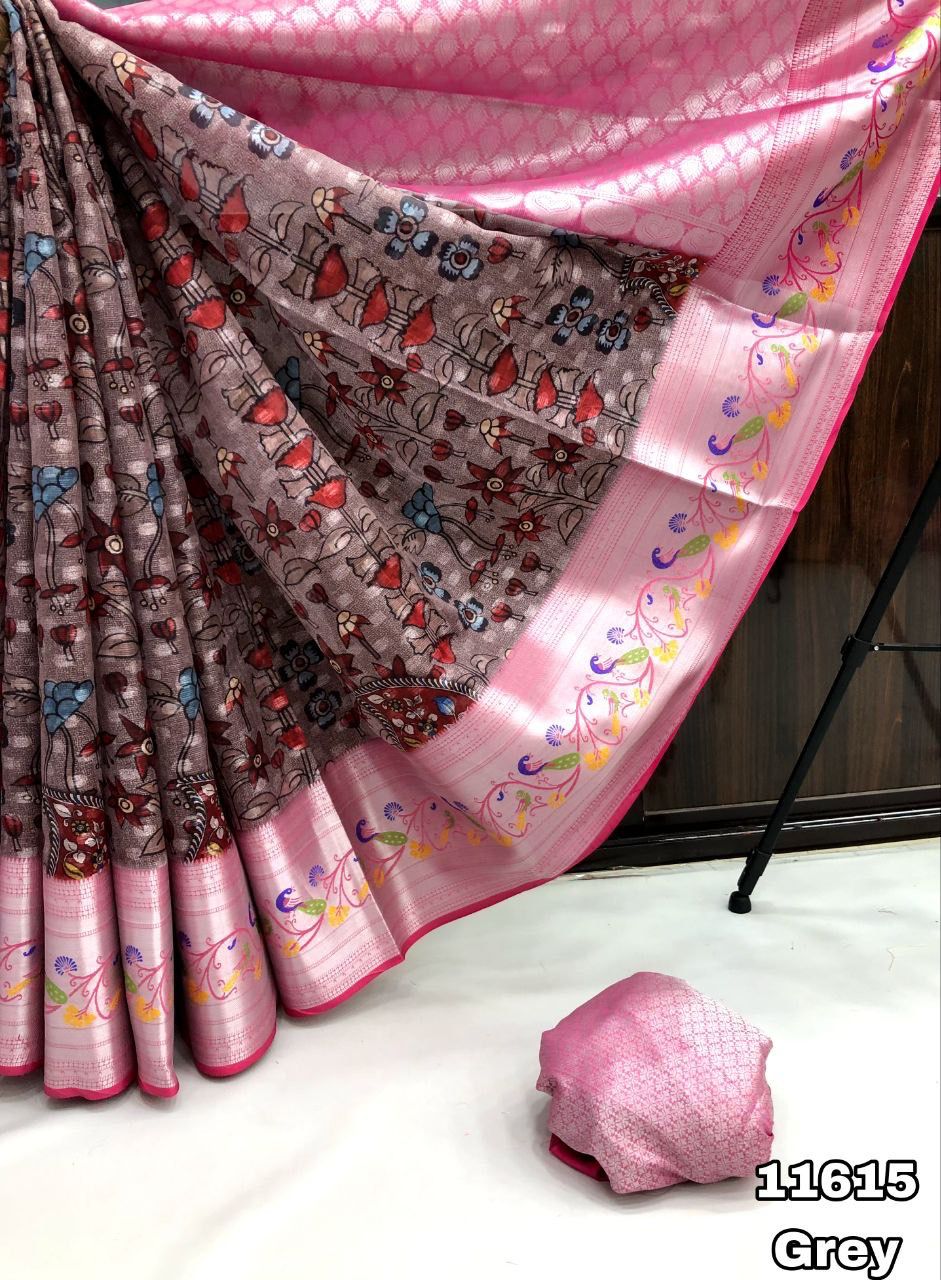 Organza silk with paithani design weaving border Saree