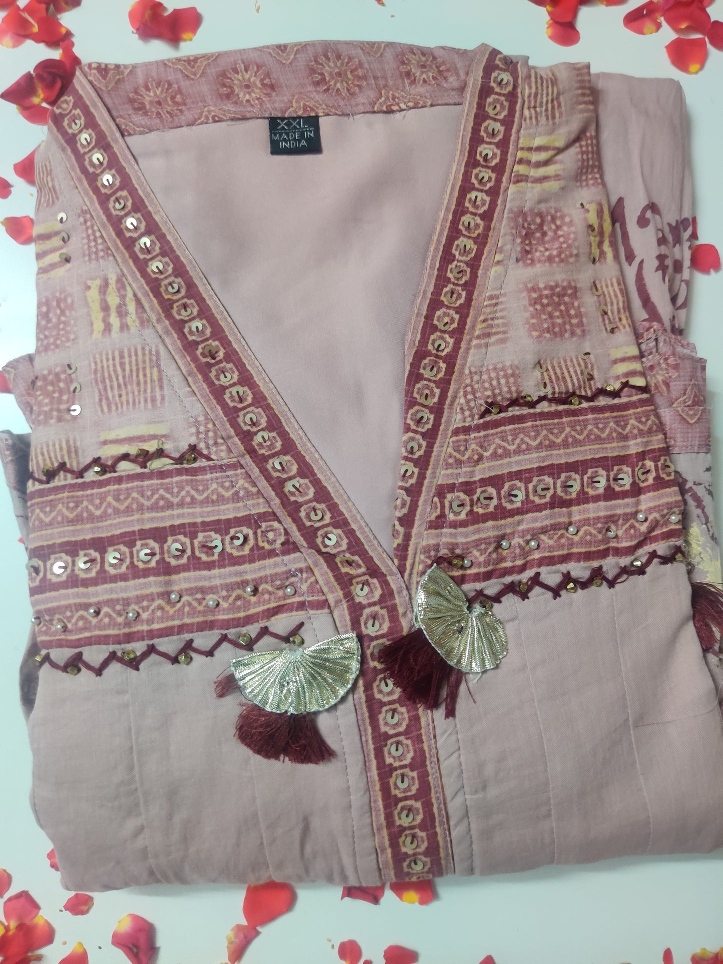 Mul Cotton floral patch Anarkali full suit