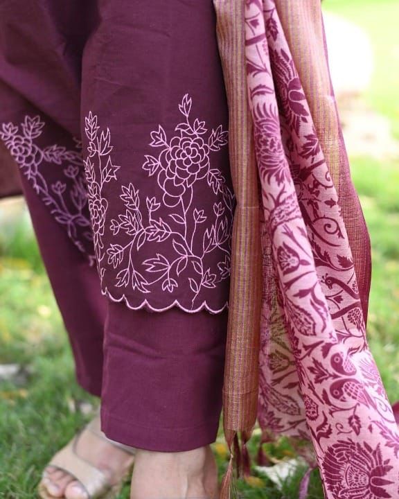 handloom cotton flex kurta pant and khadi silk Dupatta set(3PCS)