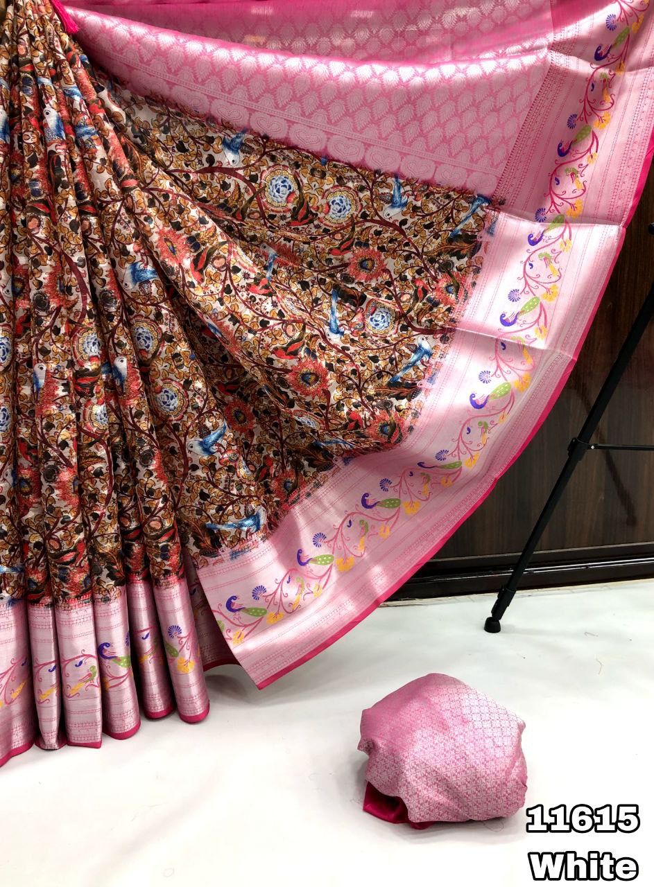 Organza silk with paithani design weaving border Saree