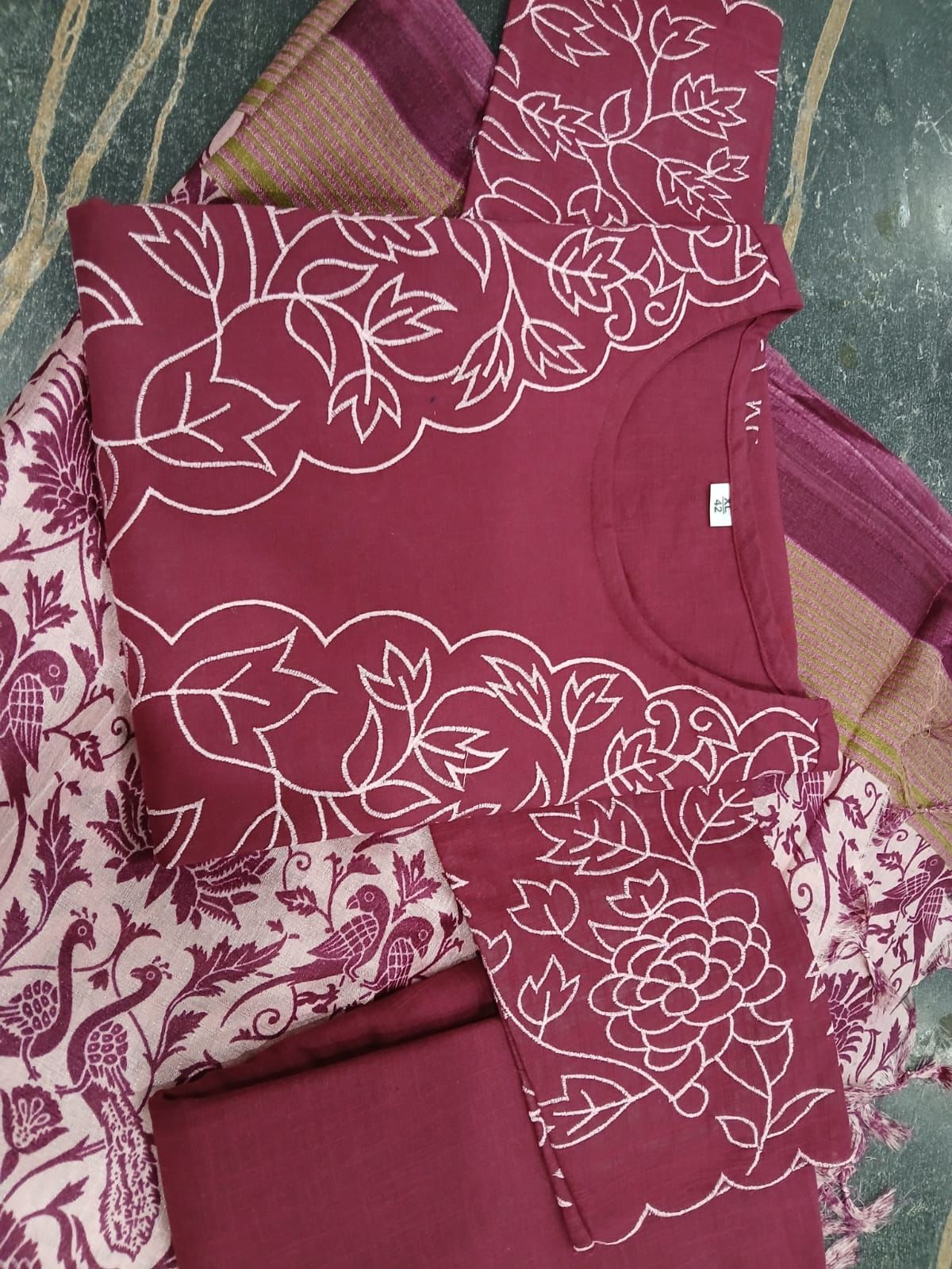 handloom cotton flex kurta pant and khadi silk Dupatta set(3PCS)