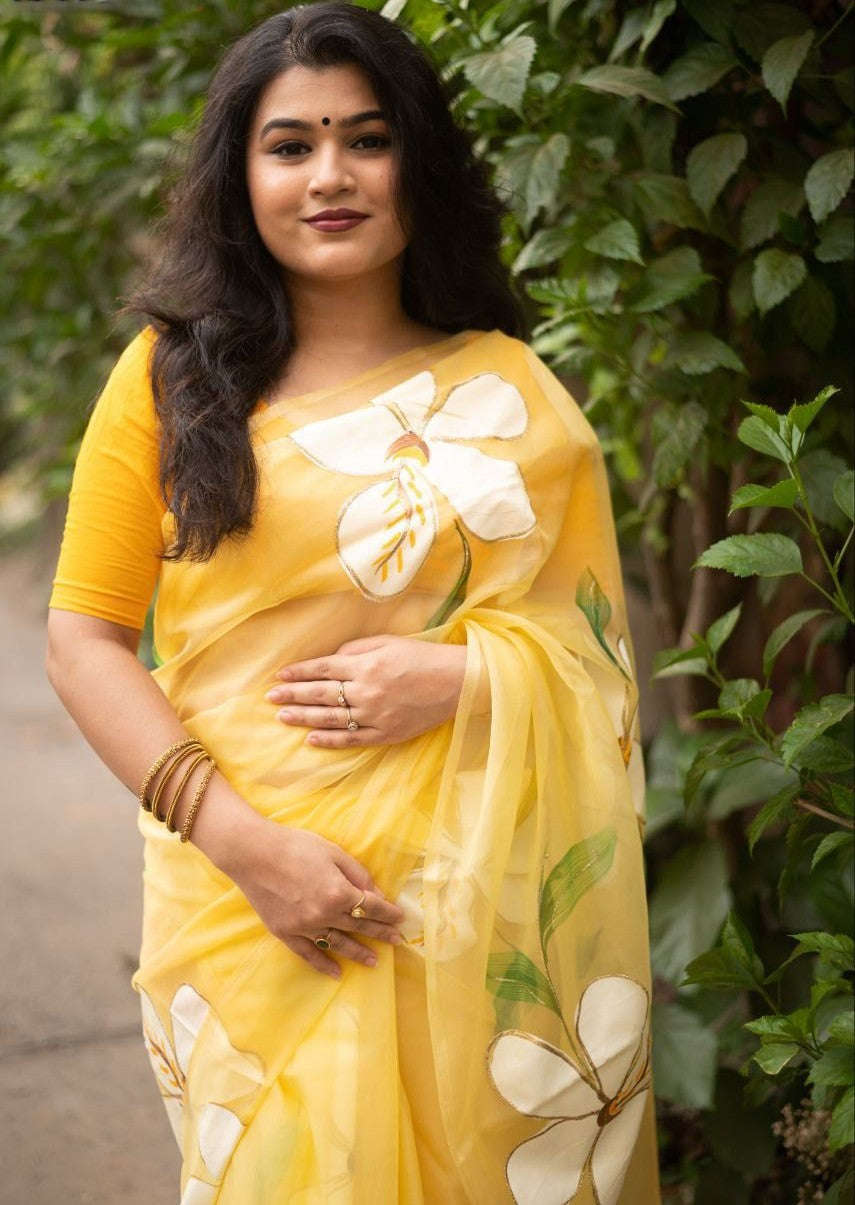 Organza hand painted Saree