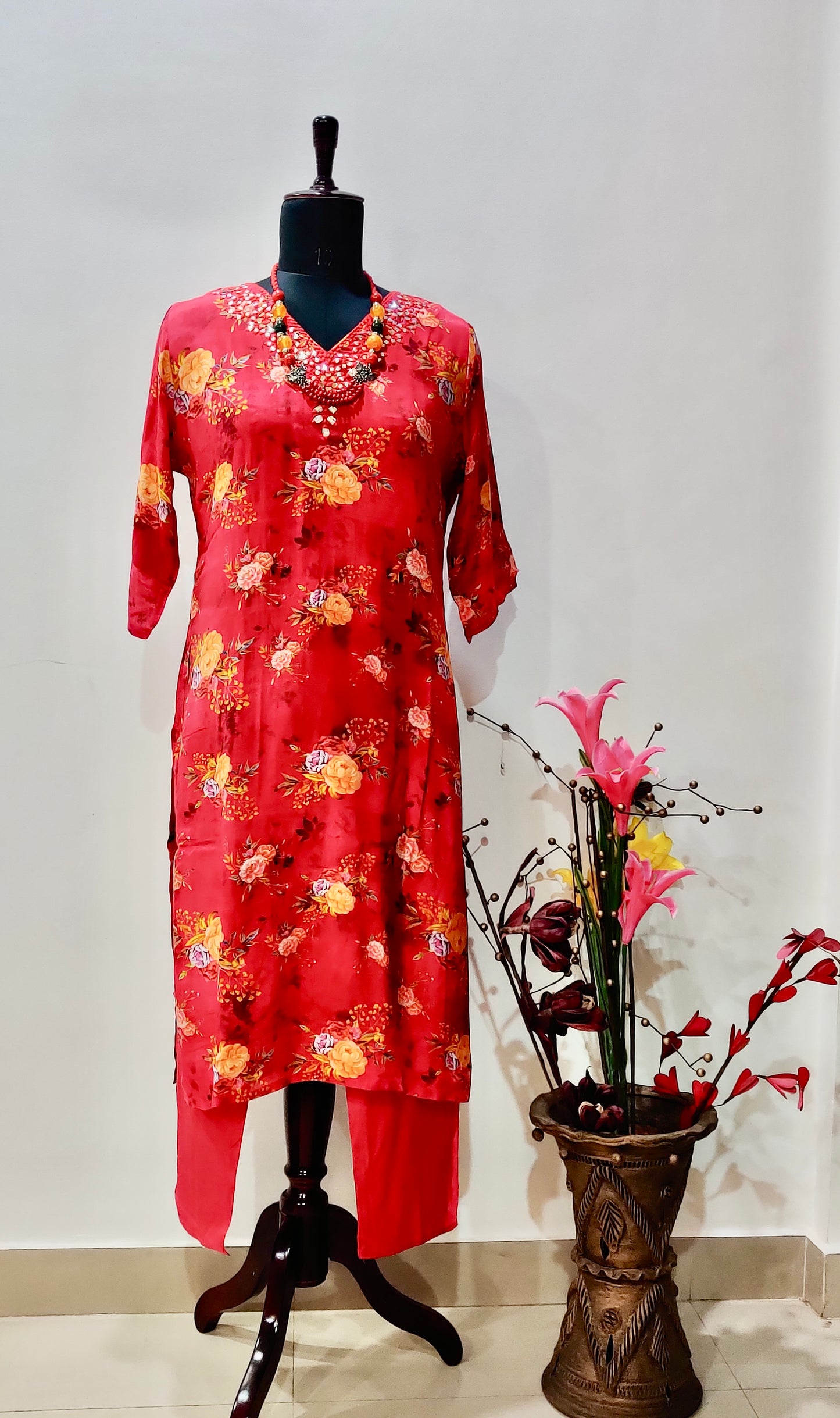 Muslin red kurti (2 Pcs)