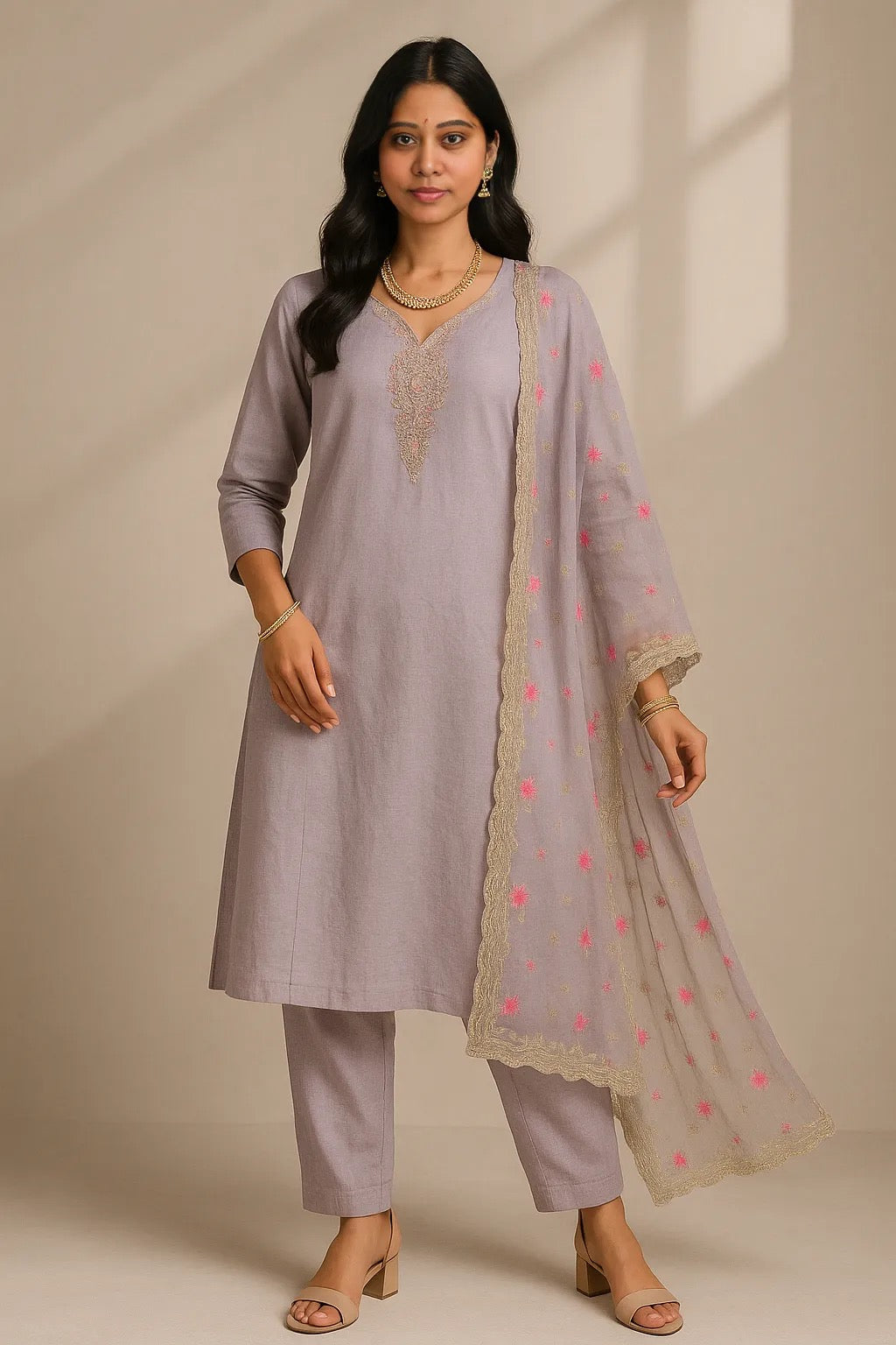 Silk Gota work kurti set (3 Pcs)