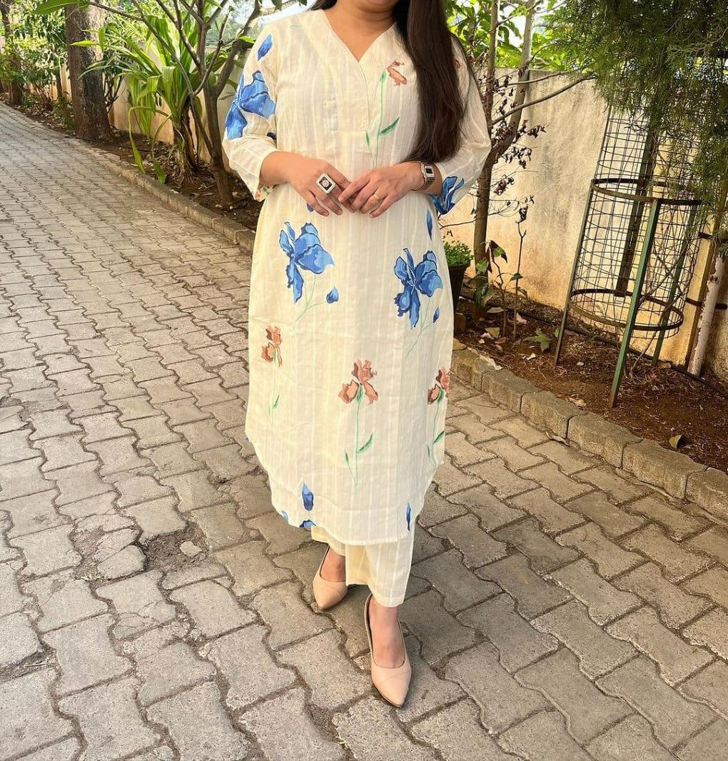 Cotton chikan Kurti set