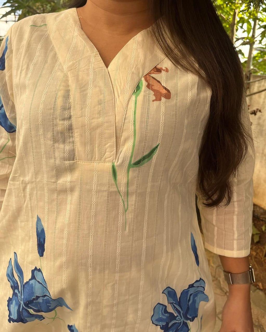 Cotton chikan Kurti set