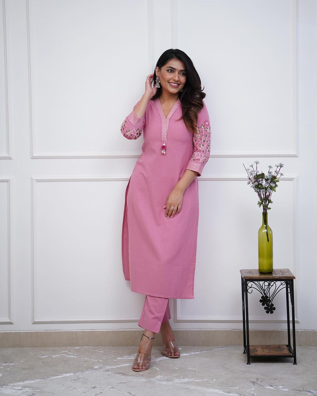 Cotton kurti pant with embroidery