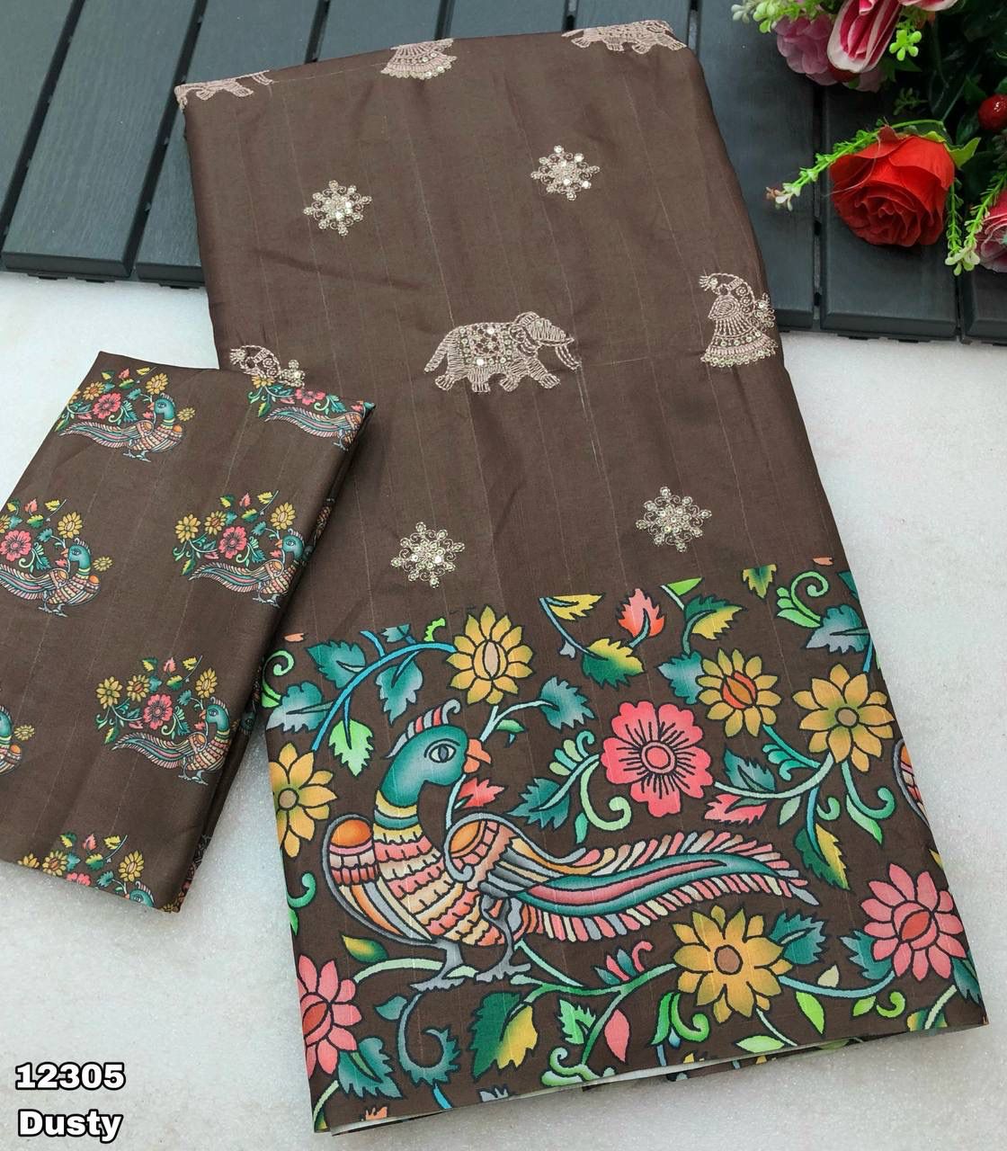 Tussar silk kalamkari Saree