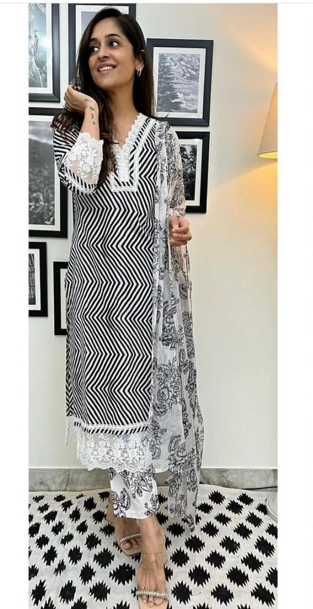 Cotton Printed Kurti with Pant & Dupatta