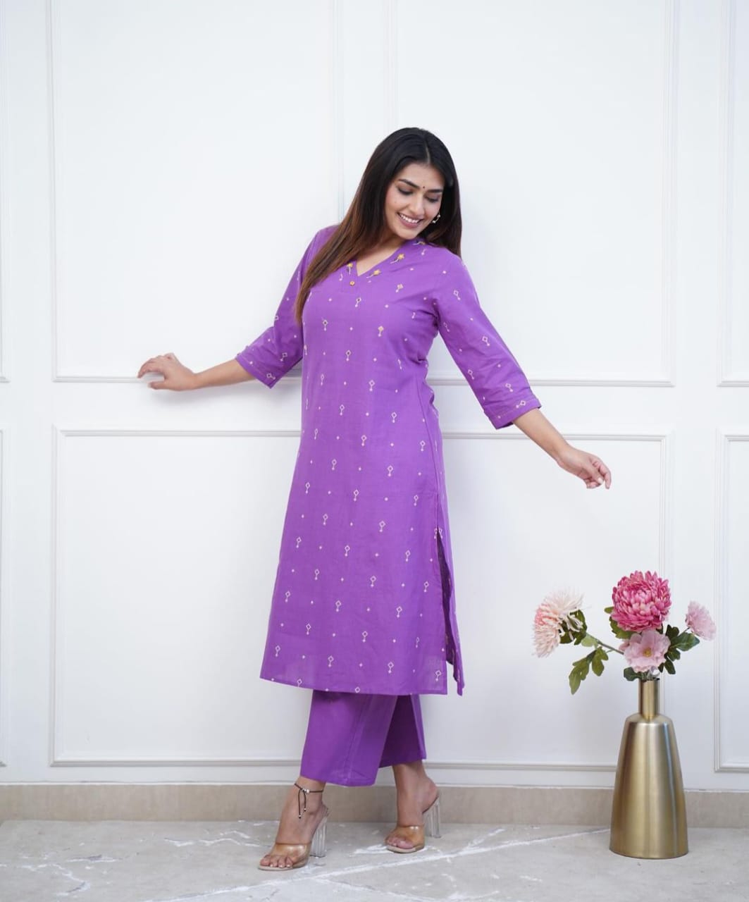 Kurta palazzo set with beautiful neck Embroidery work