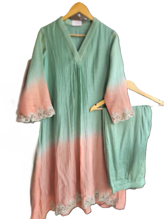 Mul chanderi Kurti suit  (2PC)