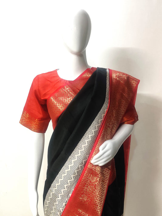 Designer Moonga Crepe  with Kanchi style border
