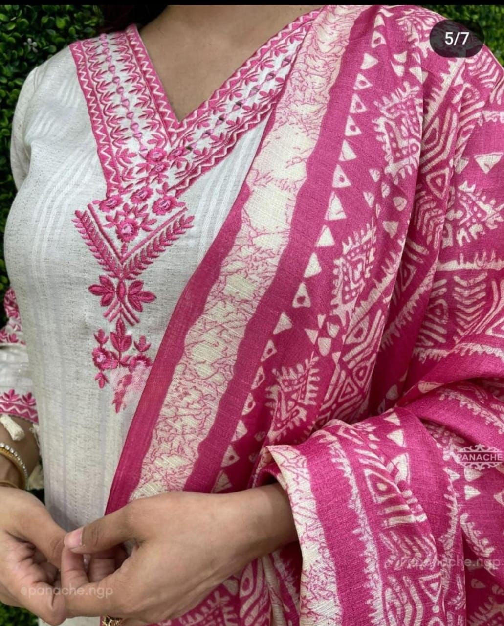 KATHA COTTON fabric Straight kurti with pant and dupatta