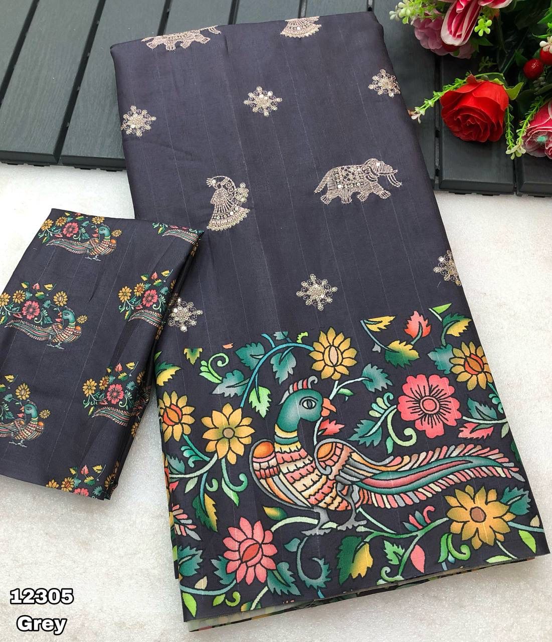 Tussar silk kalamkari Saree