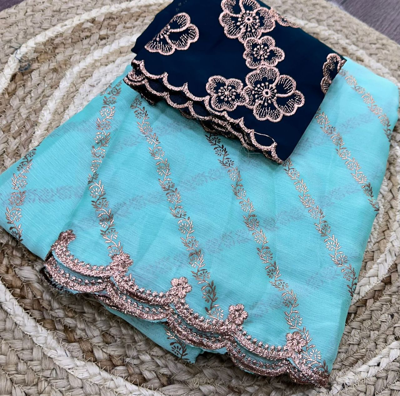 Satin with lehriya foil print saree