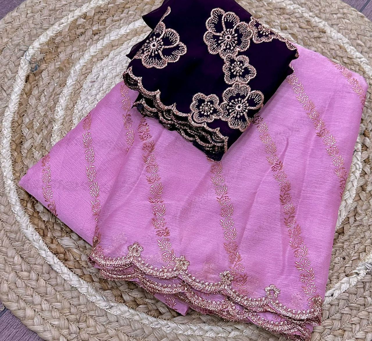 Satin with lehriya foil print saree