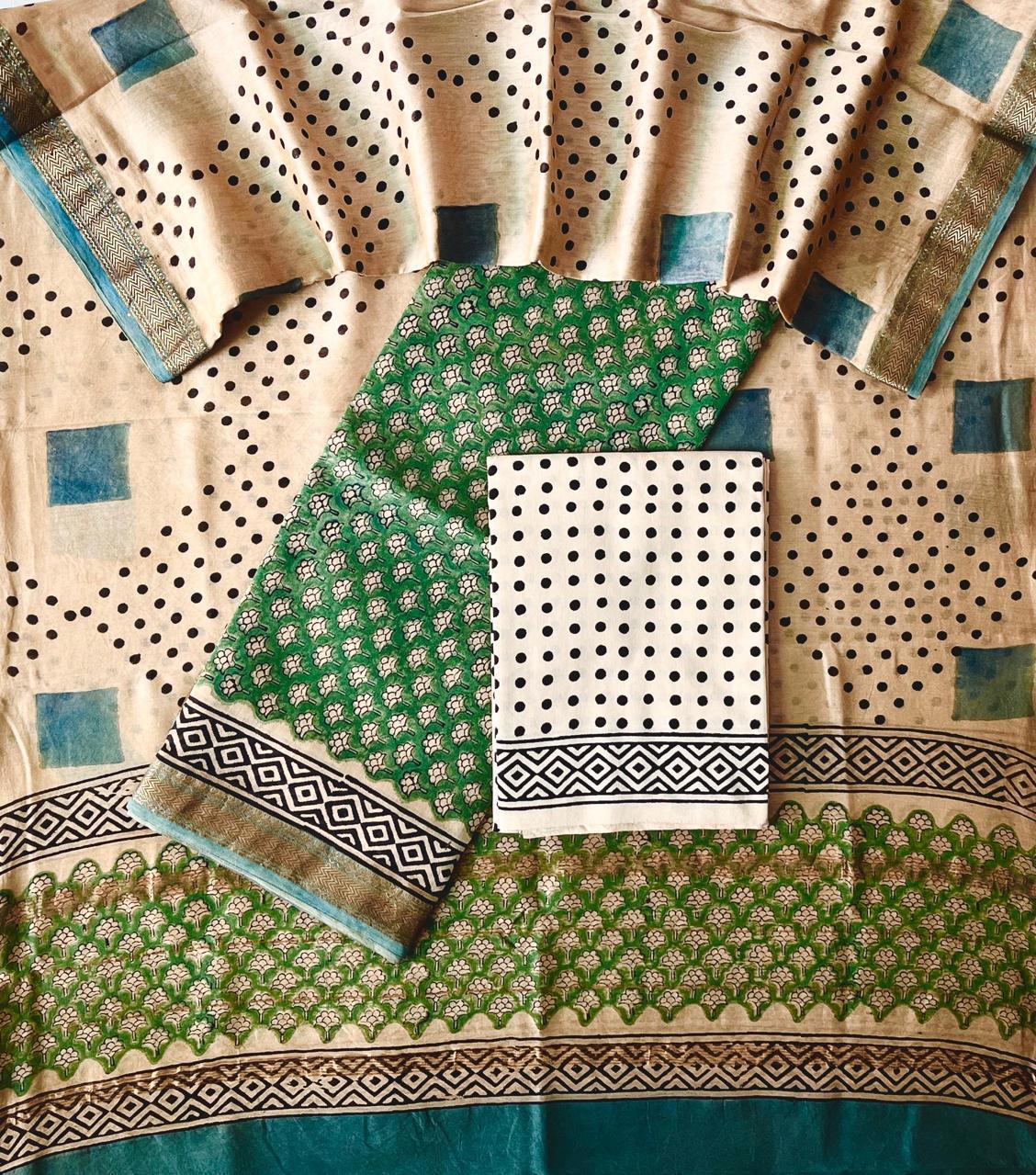 Maheshwari silk hand block unstitched suit&nbsp;