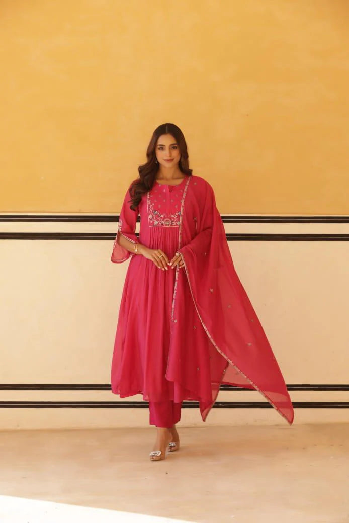 Mul chanderi designer suit set