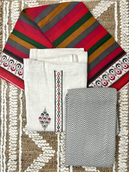 White handloom cotton suit