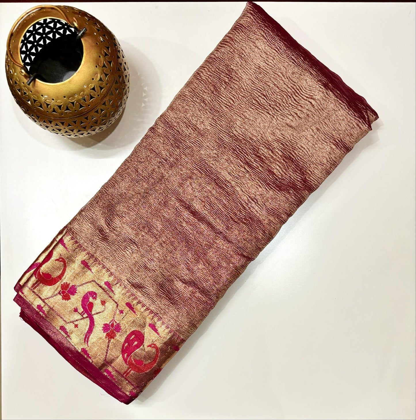 Crushed Tissue saree with Paithani woven border