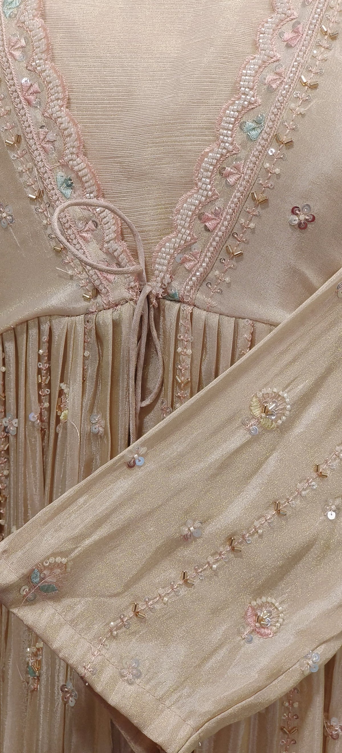 Beautiful Tissue Heavy Work Party Wear Gown With Shrugh