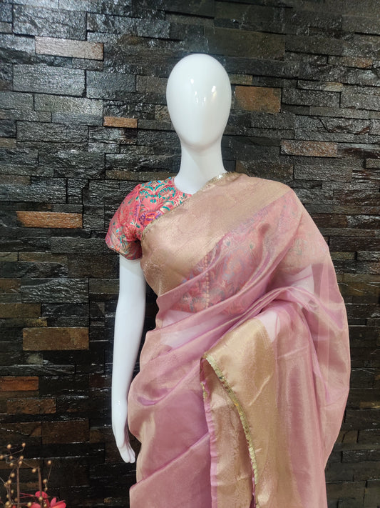 Banarasi  soft tissue saree with trending Border with lace