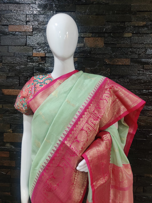 Mangalagiri Pattu saree with Kanchi border