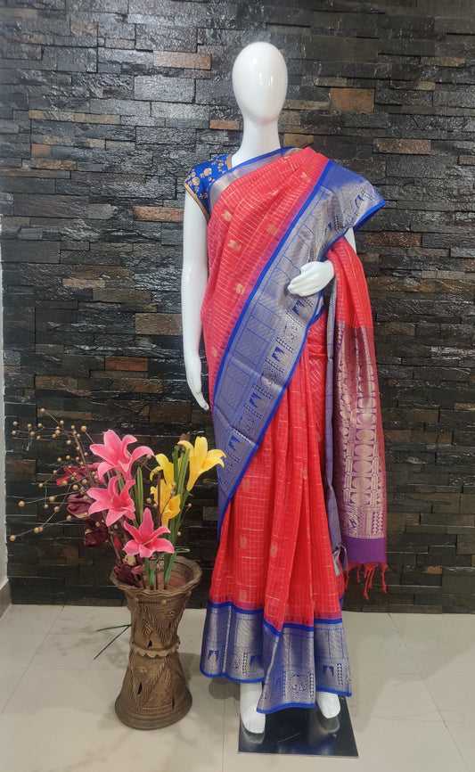 Mangalagiri pattu Saree with Kanchi border