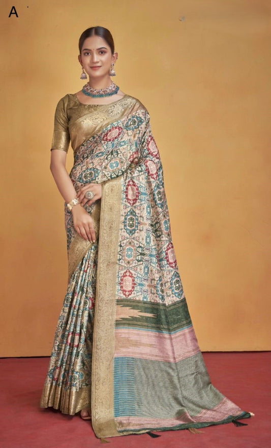 VELVET TUSSAR SILK WITH SELF JAQUARD SAREE